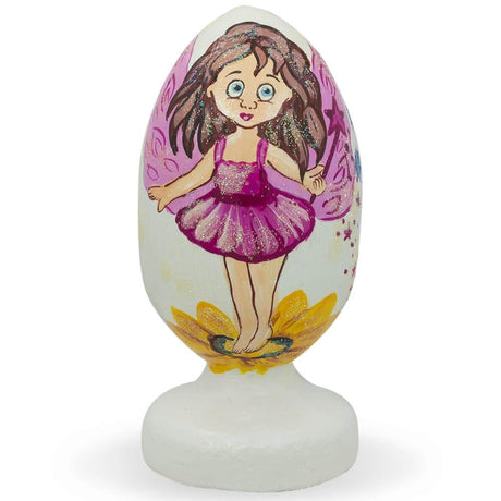 Pink Flower Fairy with Wand Wooden Figurine in Multi color, Oval shape