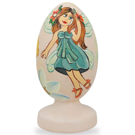 Green Flying Fairy Doll Wooden Figurine in Multi color, Oval shape