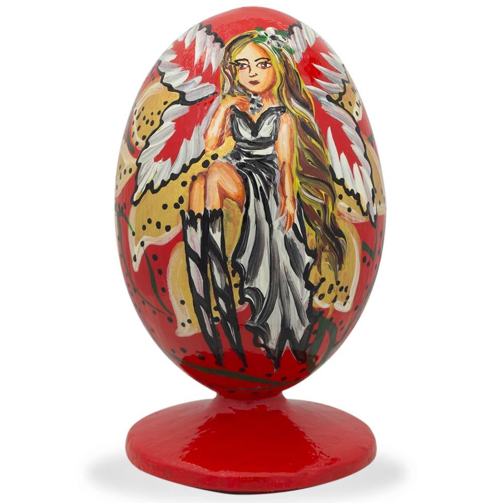 Golden Wings Fairy Wooden Figurine in Red color, Oval shape