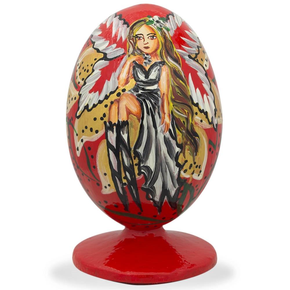 Golden Wings Fairy Wooden Figurine in Red color Oval