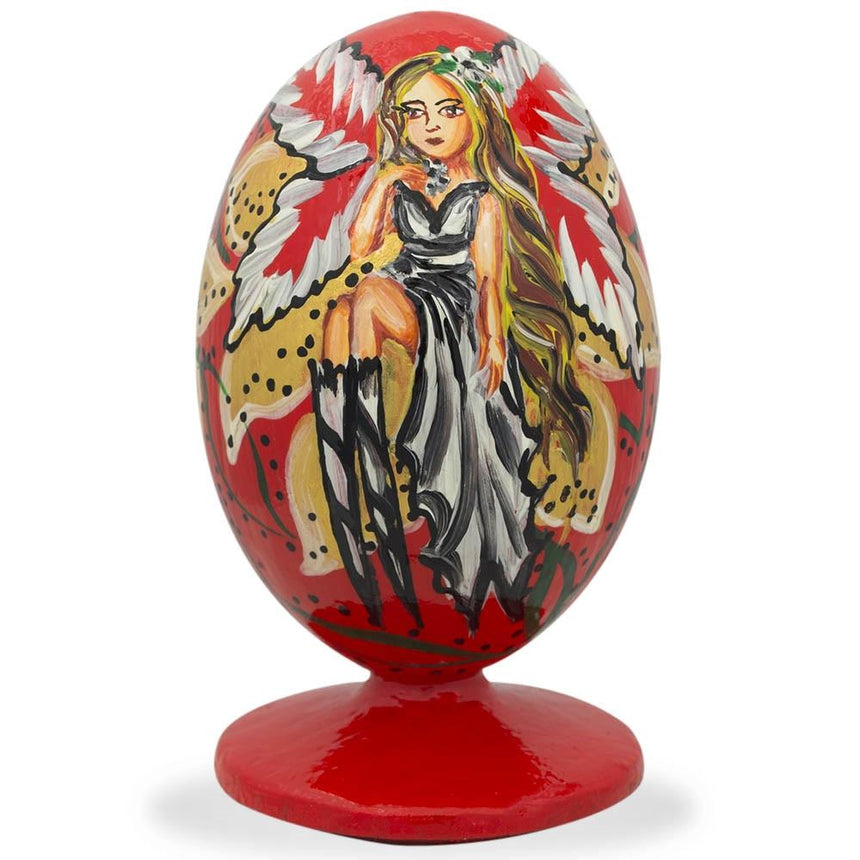 Golden Wings Fairy Wooden Figurine in Red color Oval