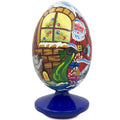Santa Claus, Bunny Reindeer Looking at the Christmas Tree Wooden Egg 4.75 Inch in Multi color Oval