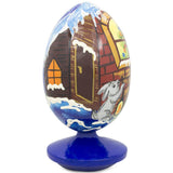 Santa Claus, Bunny Reindeer Looking at the Christmas Tree Wooden Egg 4.75 InchUkraine , dimensions in inches: 4.75 x  x
