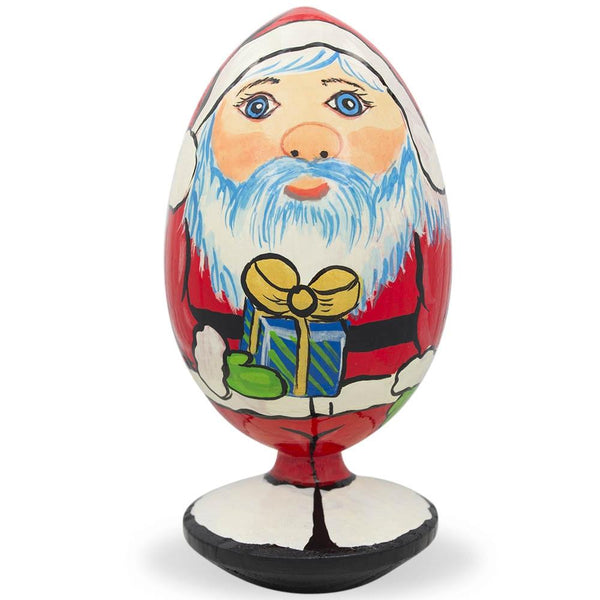 Santa Claus with Gift Wooden Figurine 4.75 Inches in Red color, Oval shape
