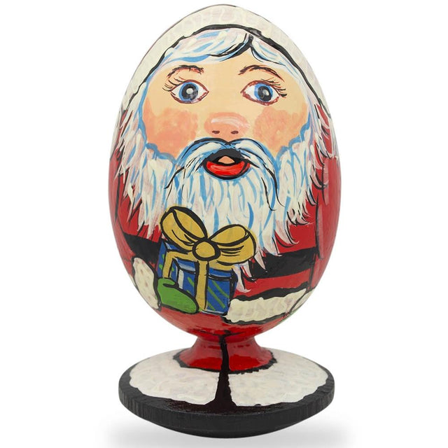 Santa Claus with Christmas Gift Wooden Figurine in Red color Oval