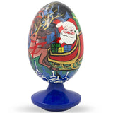 Santa, Reindeer in Winter Village Wooden Figurine 4.75 Inches in Multi color Oval