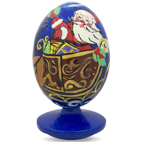 Santa Riding with Reindeer Wooden Figurine in Multi color, Oval shape