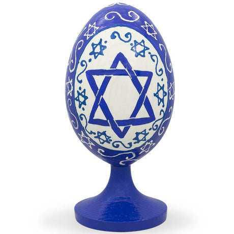 Star of David Jewish Wooden Figurine 4.7 Inches in Blue color, Oval shape