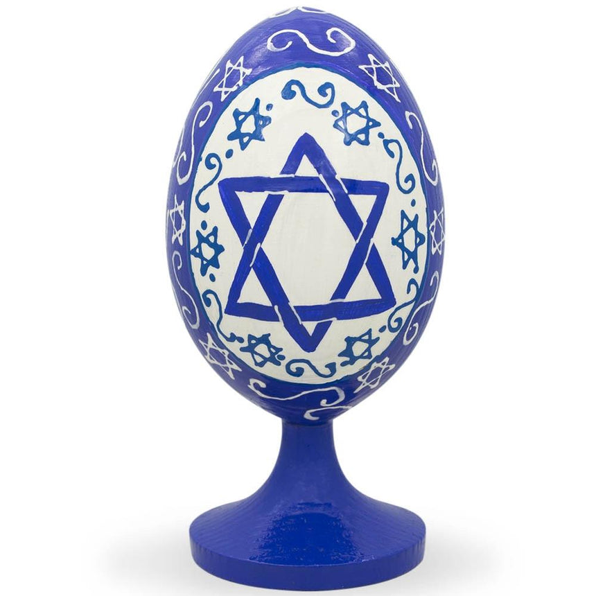 Star of David Jewish Wooden Figurine 4.7 Inches in Blue color Oval