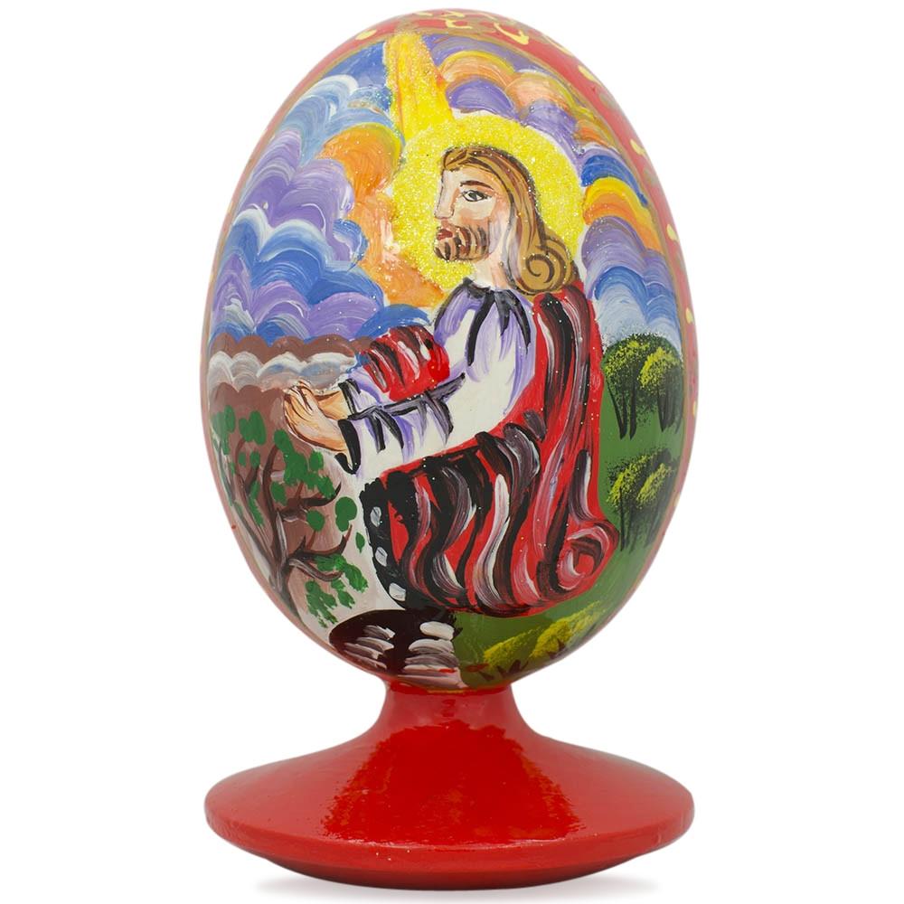 Wood Jesus in the Valley Wooden Easter Egg Figurine 4.75 Inches in Multi color Oval