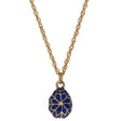Pewter 20-Inch Royal Blue Snowflake Egg: Enamel Pendant Necklace in Blue color Oval