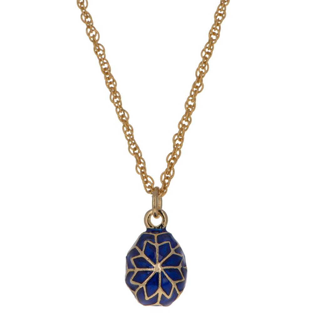 20-Inch Royal Blue Snowflake Egg: Enamel Pendant Necklace in Blue color, Oval shape