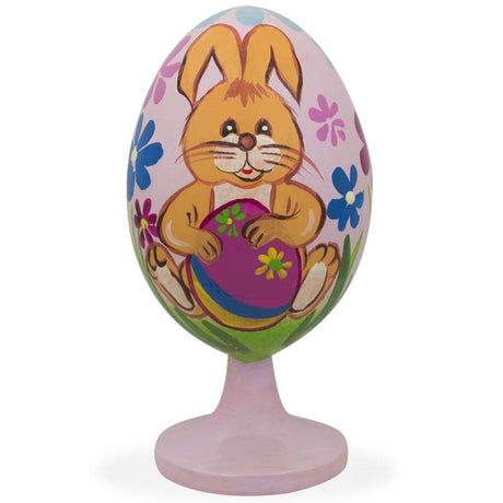 Bunny Decorating Easter Egg Wooden Figurine in Multi color Oval