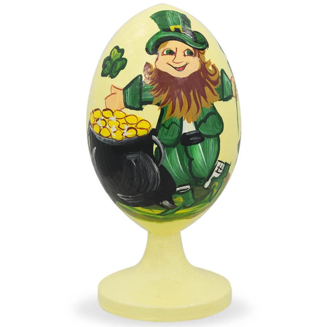 Irish St Patrick's Day Leprechaun with Pot of Gold Wooden Figurine in Multi color, Oval shape