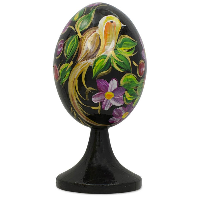 Wood Bird in Flower Garden Wooden Easter Egg Figurine in Multi color Oval