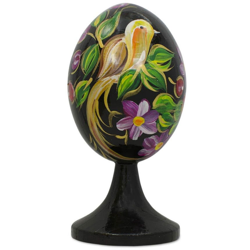 Bird in Flower Garden Wooden Easter Egg Figurine in Multi color Oval