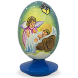 Guardian Angel Overlooking Sleeping Baby Jesus Wooden Figurine in Multi color Oval