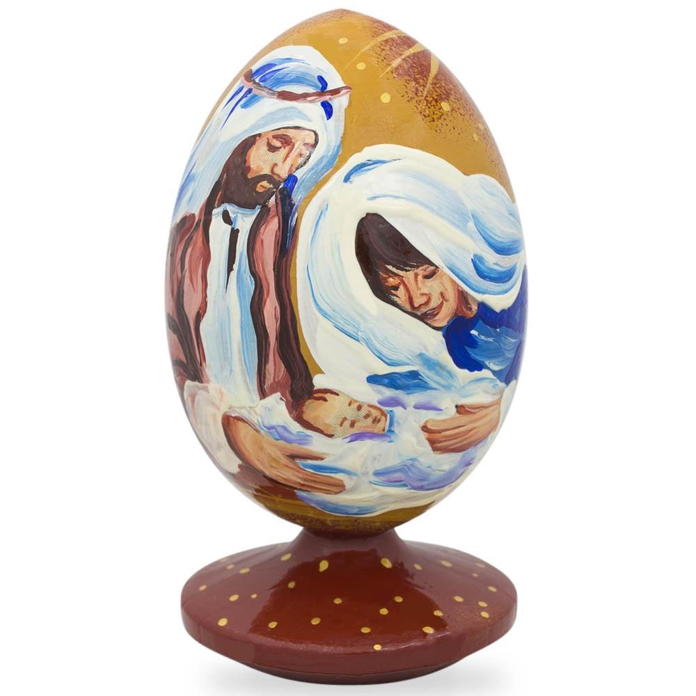 Wood The Holy Family and Newborn Jesus Nativity Scene Wooden Figurine in Multi color Oval