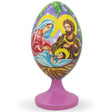 Holy Family with Baby Jesus and Christmas Bells Wooden Easter Egg Figurine in Multi color, Oval shape