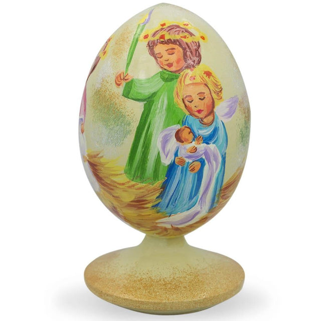 Guardian Angels Holding Baby Jesus Wooden Figurine in Multi color Oval