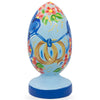 Wood Birds with Wedding Rings Wooden Easter Egg Figurine in Blue color Oval