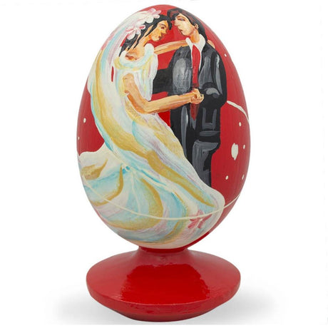 First Dance on Wedding Night Wooden Figurine in Red color, Oval shape
