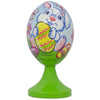 Wood White Bunny Holding Easter Egg Wooden Figurine in Multi color Oval