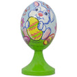 White Bunny Holding Easter Egg Wooden Figurine in Multi color Oval