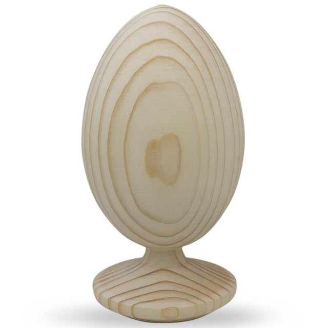 Wood Unfinished Wooden Egg on Attached Stand 4.75 Inches Tall in Beige color Oval