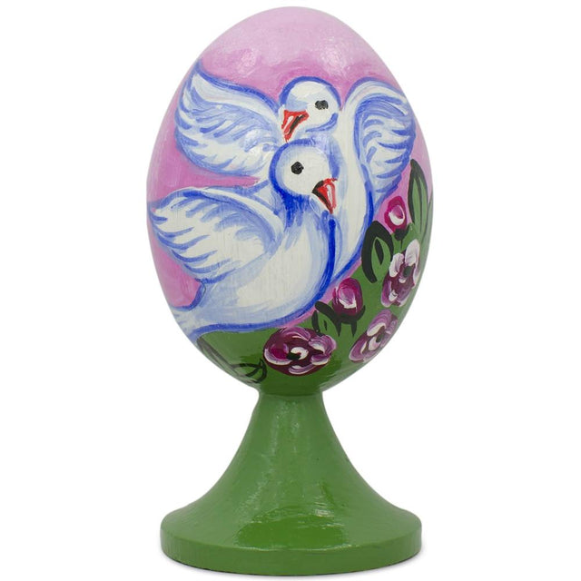White Doves in Love Wooden Figurine in Multi color Oval