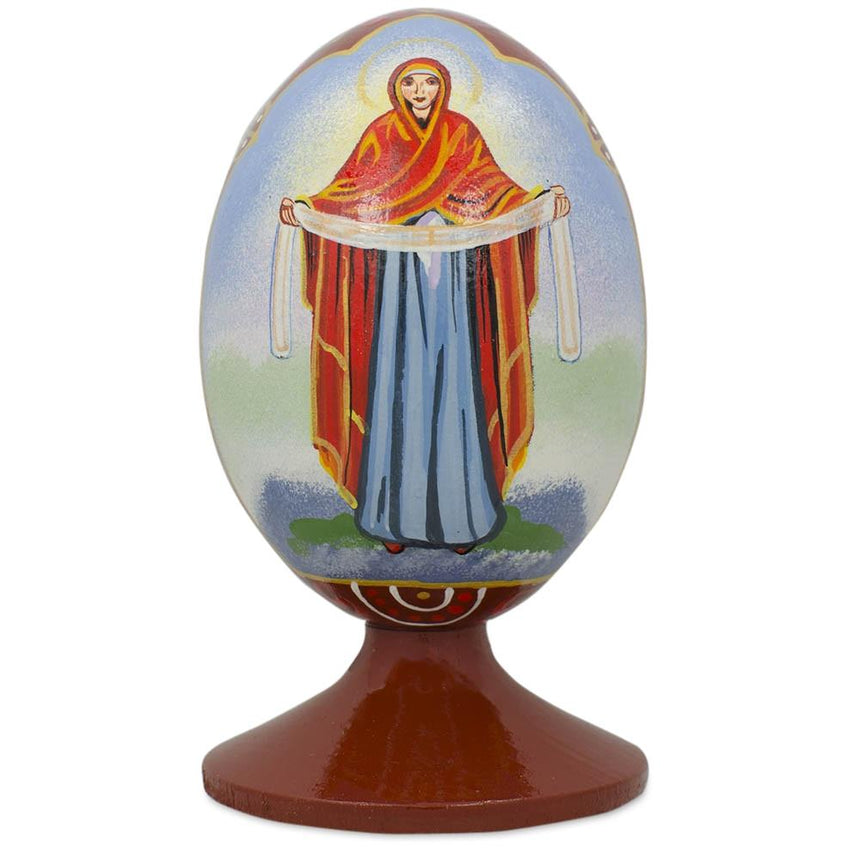 Blessed Virgin Mary Ukrainian Icon Wooden Figurine 4.75 Inches in Multi color Oval