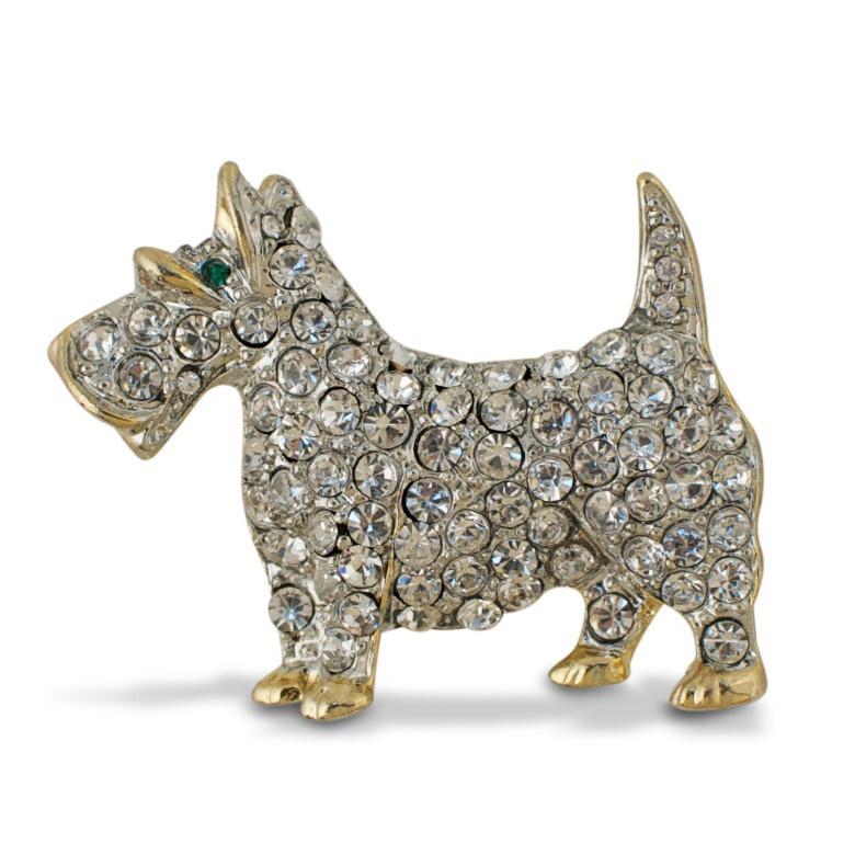 Pewter Sparkling Terrier: Austrian Crystal Jeweled Dog Pin in Multi color