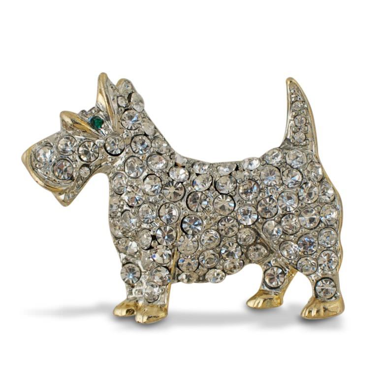 Scottie Terrier Brooch Pin with Emerald Eye Accent in Multi color