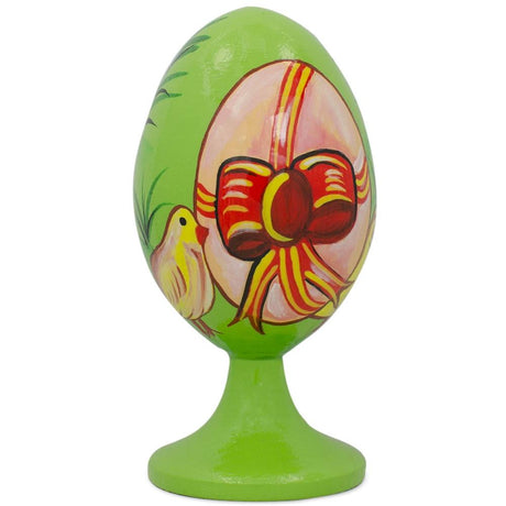 Chicks with Easter Egg Gift Wooden Figurine in Green color, Oval shape