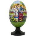 Ukrainian Couple in the Village Wooden Easter Egg Figurine 4.75 Inches in Multi color Oval