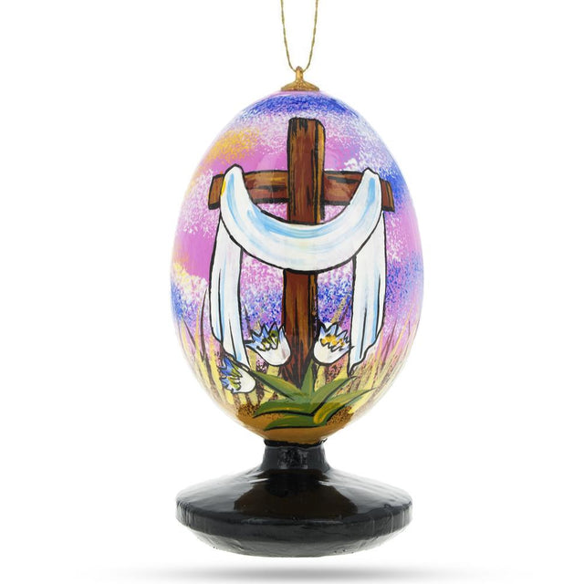 Wood Rising Cross in the Sky Wooden Easter Egg Ornament in Multi color Oval