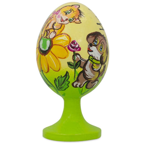 Cat and Dog Birthday Wooden Figurine in Multi color Oval