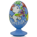 White Cat with Happy Birthday Balloons Wooden Figurine in Blue color Oval