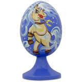 Pony Wooden Easter Egg Figurine in Blue color, Oval shape