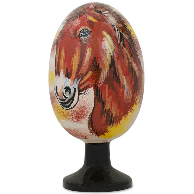 Majestic Horse Portrait Wooden Easter Egg Figurine 4.75 Inches in Multi color Oval