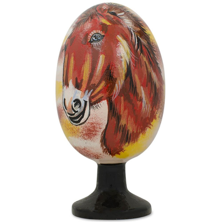 Majestic Horse Portrait Wooden Easter Egg Figurine 4.75 Inches in Multi color Oval