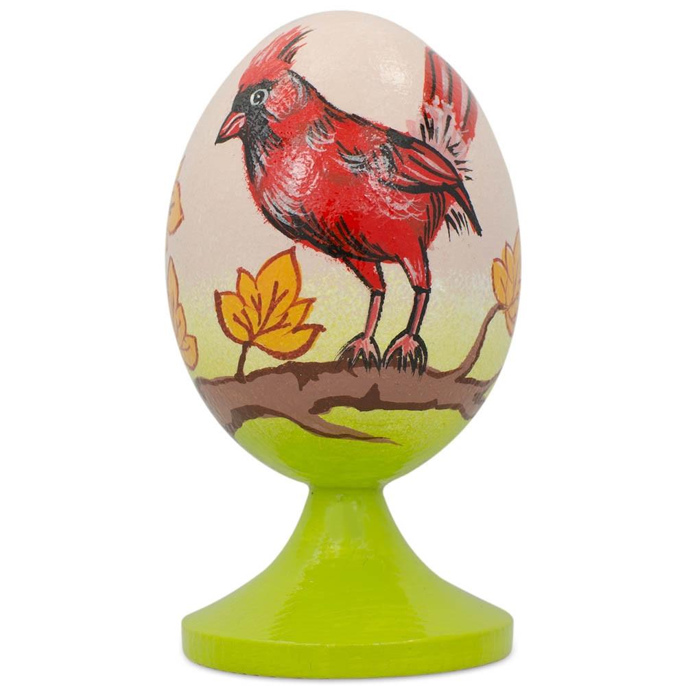 Red Cardinal Bird on Autumn Branch Wooden Figurine in Multi color Oval