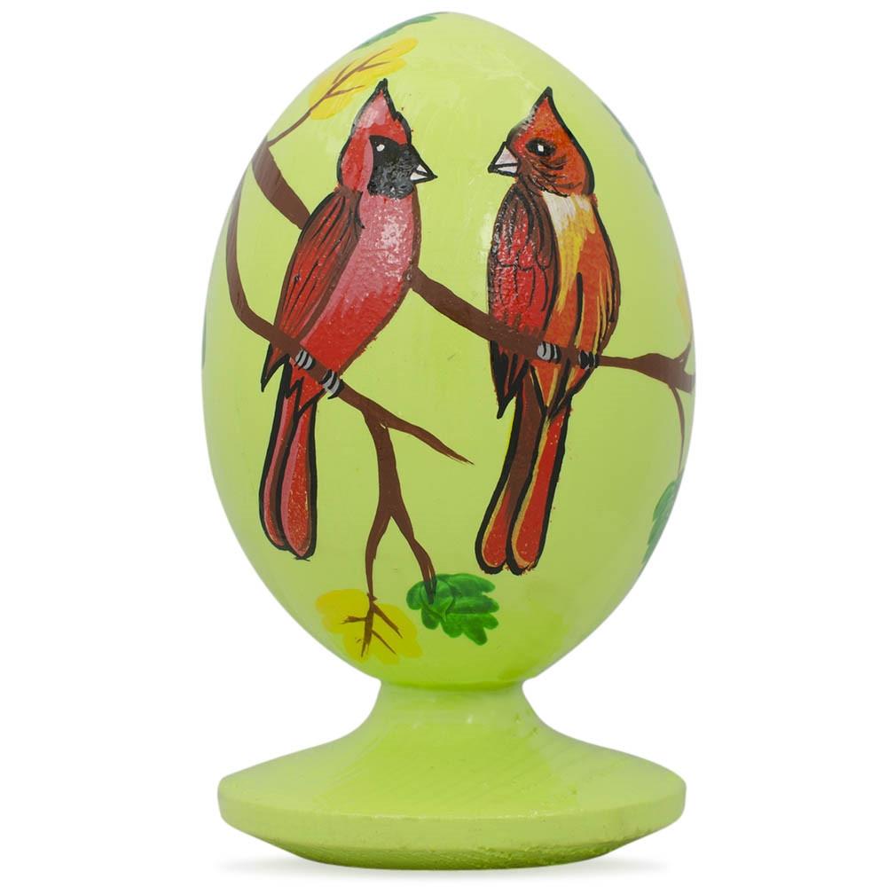 Wood Red Cardinal Birds in Forest Wooden Figurine in Green color Oval