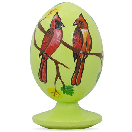 Red Cardinal Birds in Forest Wooden Figurine in Green color Oval