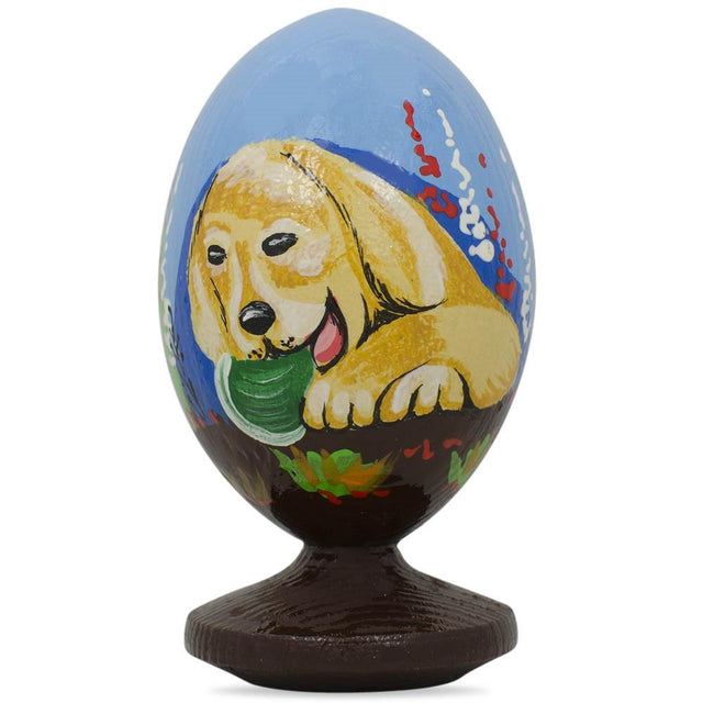 Wood Yellow Labrador Retriever Puppy Wooden Figurine in Multi color Oval