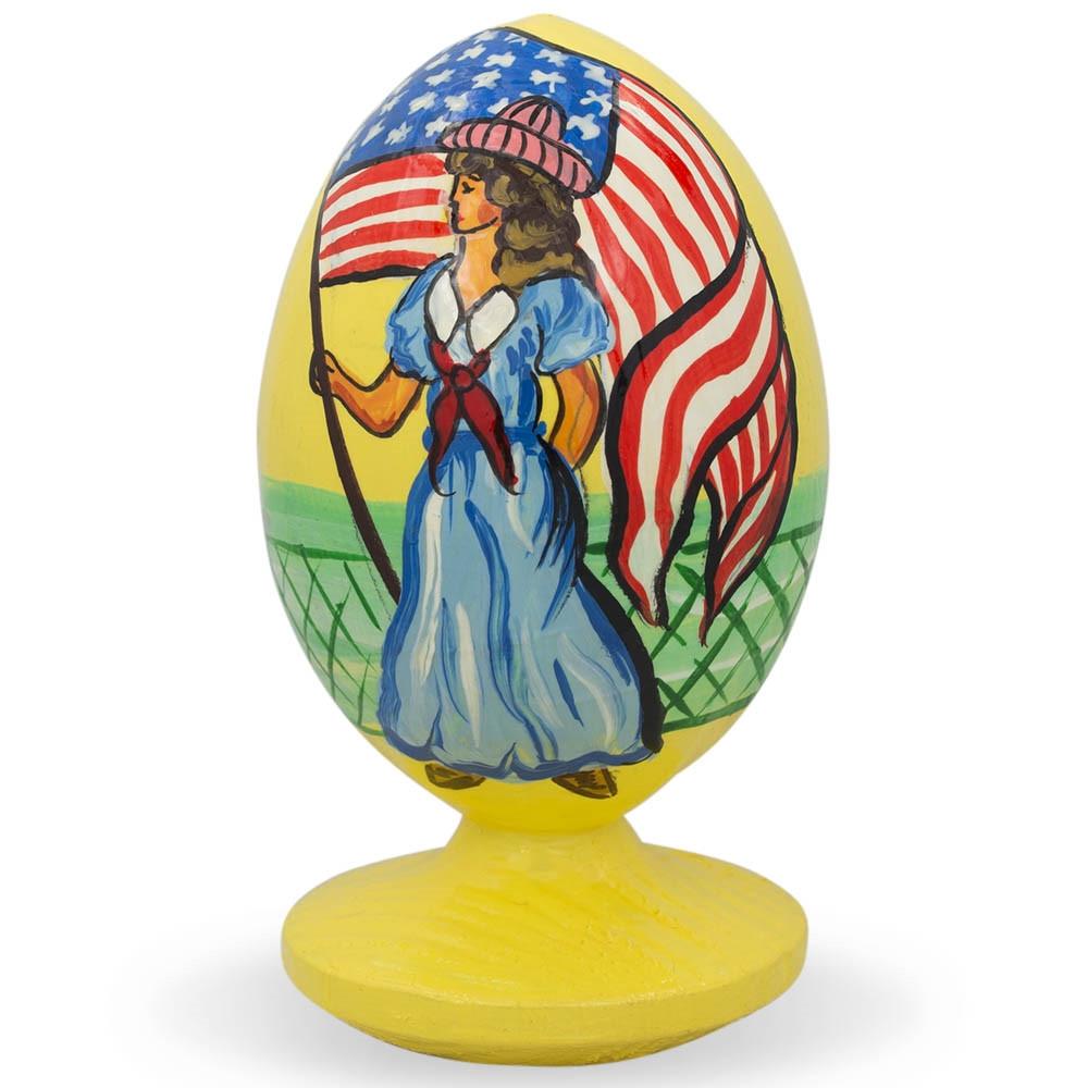 Wood Girl Celebrating USA Independence Figurine in Multi color Oval