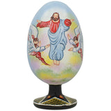 Jesus Rising with Angels Wooden Easter Egg Figurine 4.75 Inches in Multi color, Oval shape