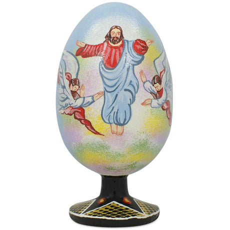 Wood Jesus Rising with Angels Wooden Easter Egg Figurine 4.75 Inches in Multi color Oval