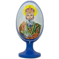 St Nicholas with the Bible Wooden Easter Egg Figurine 4.75 Inches in Multi color Oval