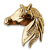 Pewter Equestrian Elegance: Gold Plated Horse Brooch Adorned with Crystals in Gold color